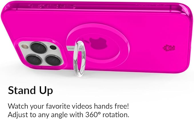 VELVET CAVIAR Compatible with MagSafe Phone Grip - Magnetic Ring Holder with Adjustable Stand - Removable MagSafe Accessories for iPhone 16, 15, 14, 13, 12 (Neon Pink)
