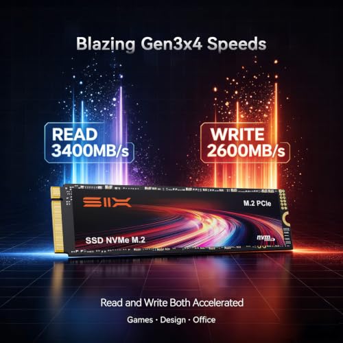 SIX X4000 512G M.2 SSD PCIe Gen3x4 NVME SSD Solid State Drive - Up to 3000MB/s Read, 1300MB/s Write
