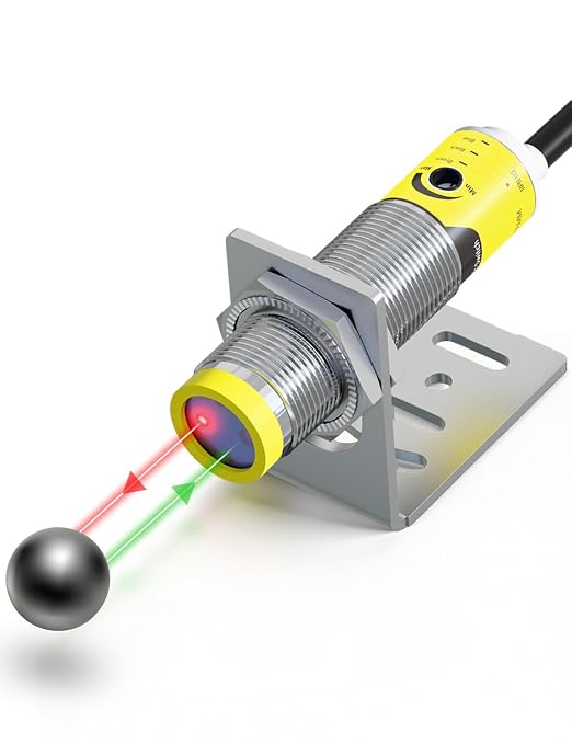 DIHOOL Photoelectric Proximity Sensor, Laser Motion Switch,IP65 Waterproof, Normally Open NPN NO, M16, 3 Wires,12V/24V Input(10-30VDC), Detection Distance Adjustable from 3cm to 80cm