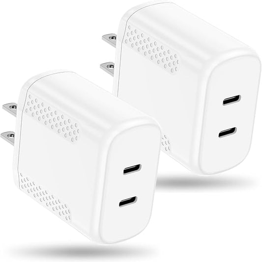 40W Total Dual USB C Charger,2-Port 20W Fast USB C Power Adapter Wall Charger Plug Type C Charging Block for Laptop Computer & Tablets/Phones iPhone 16/15/14/13/,(20W Per Port / 40W Combined)