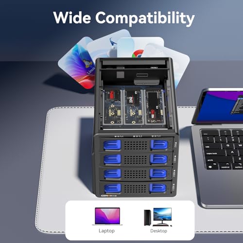 CENMATE Hybrid 3*2.5/3.5" SATA HDD/SSD+3* M / B+M Key M.2 NVMe Enclosure with Cooling Fan and USB A/C 3.2 Gen 2, Hard Drive Enclosure Support 90TB(3*22TB HDD+3*8TB 2230/2242/2260/2280/22110 SSDs)