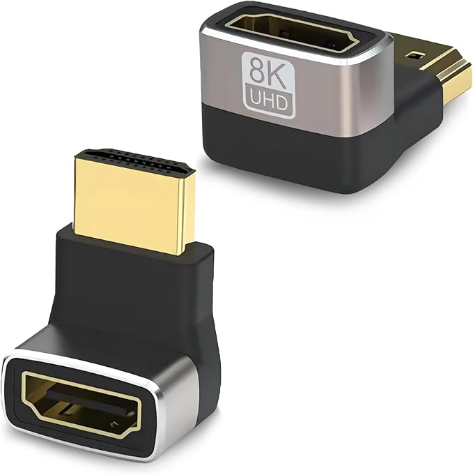 Gold Plated HDMI 90 & 270 Degree Adapter - 2 Pack, Right Angle, Vertical, L Shape, Supports 8K@60Hz, 4K@120Hz, for HDTV, Xbox, PS5