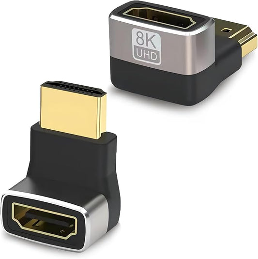 Gold Plated HDMI 90 & 270 Degree Adapter - 2 Pack, Right Angle, Vertical, L Shape, Supports 8K@60Hz, 4K@120Hz, for HDTV, Xbox, PS5