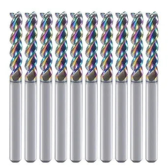 1/8" Carbide Square End Mill for Aluminum Copper Applications, 3-Flute,1/8" Cutting Diameter,DLC Coating, CNC Router Bits, End Mill Bits, U-Type Design, 10-Pack (3.175 * 3.175 * 15mm)