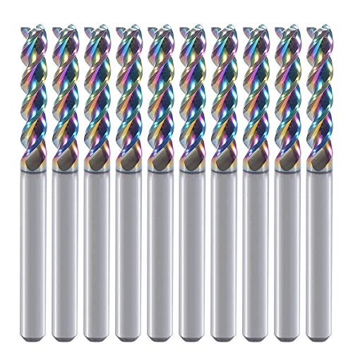 1/8" Carbide Square End Mill for Aluminum Copper Applications, 3-Flute,1/8" Cutting Diameter,DLC Coating, CNC Router Bits, End Mill Bits, U-Type Design, 10-Pack (3.175 * 3.175 * 15mm)