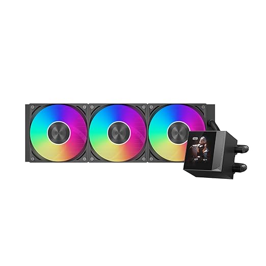 PCCOOLER CPU Cooler, 360mm AIO Liquid Cooling, High-Performance Pump, 2.4” IPS Display, CPS ARGB Water Cooling with Quiet F5 R120 Fans(DC360 Black)