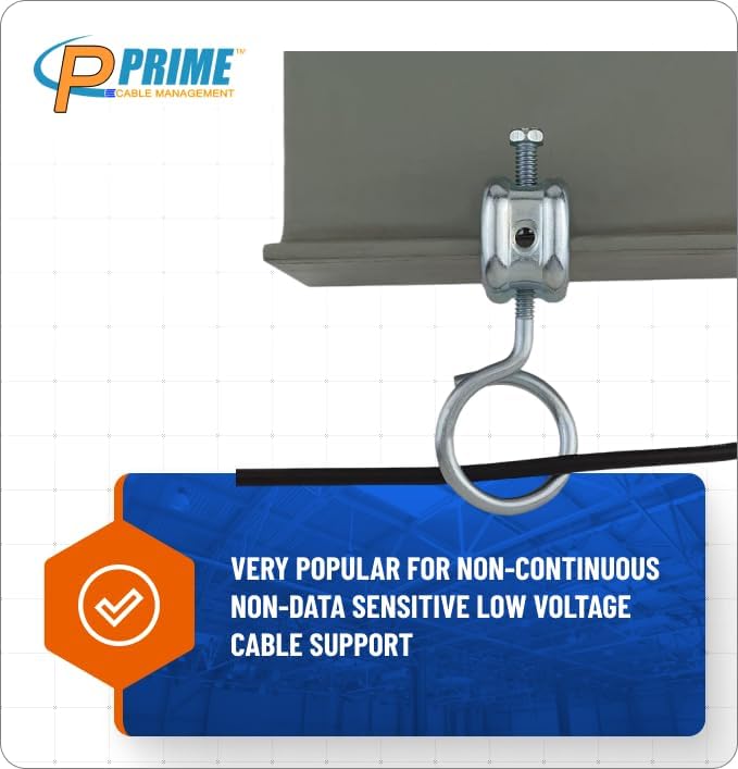 Heavy Duty Bridle Rings 100 Pack – 1-1/4 Inch Diameter, 1/4"-20 Thread | Threaded Cable & Wire Support Hangers for Electrical and Low Voltage Cable Management (Zinc-Plated Steel)