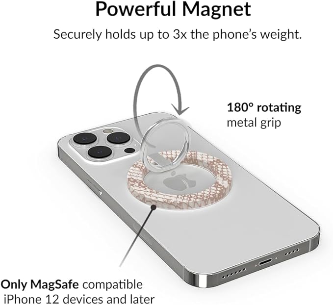 VELVET CAVIAR Compatible with MagSafe Phone Grip - Magnetic Ring Holder with Adjustable Stand - Removable MagSafe Accessories for iPhone 16, 15, 14, 13, 12 (Nude Python Snakeskin)