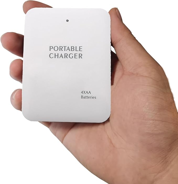 Battery Operated Phone Charger Emergency|USB Battery Powered Power Bank Portable 4 AA Batteries Powered Outlet (White)