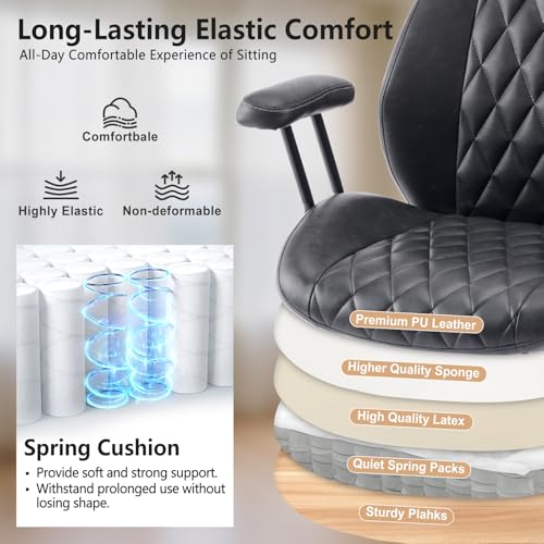 YFO Home Office Desk Chair Office Rubber Casters Ergonomic Computer Chair with Lumbar Support Adjustable Height Rolling Swivel Executive Task Armrests Chair， Black PU - Image 6