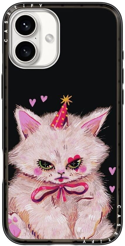 CASETiFY Compact iPhone 16 Plus Case [Slim and Sleek/Compatible with Magsafe / 4 ft. 2X Military Grade Drop Protection] - Clown Kitty - Clear Black
