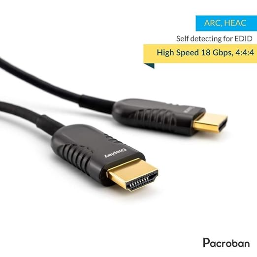 Pacroban 4K HDMI Fiber Optic Cable – Active High-Speed HDMI Cable, 4K High Video Resolution HDMI Cable 60hz, HDR, HDCP 2.2, 18Gbps – Flexible Lightweight Cable (40ft)