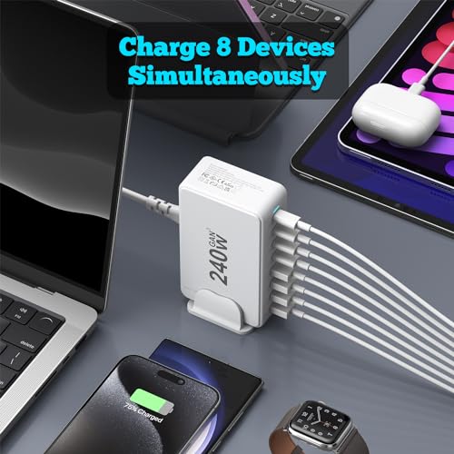 USB C Charger, 240W GaN 8 Port USB Fast Block, PD100 | Charging & Powe - Image 4