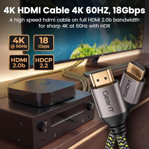 GEARit 4K HDMI Cable 0.75 Ft 5 Pack, High Speed HDMI 2.0b 60Hz Braided