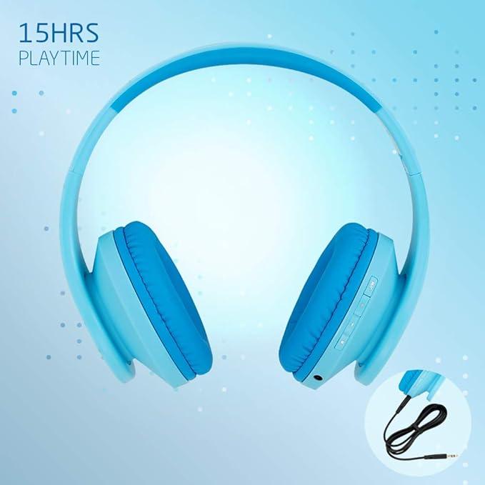 PowerLocus Kids Headphones Over-Ear, Bluetooth Wireless Headphones for Kids,with Microphone, Safe 85DB Volume Limited, Foldable with Carry Case, Audio Cable, Micro SD mode for Online Classes,PC,Phones