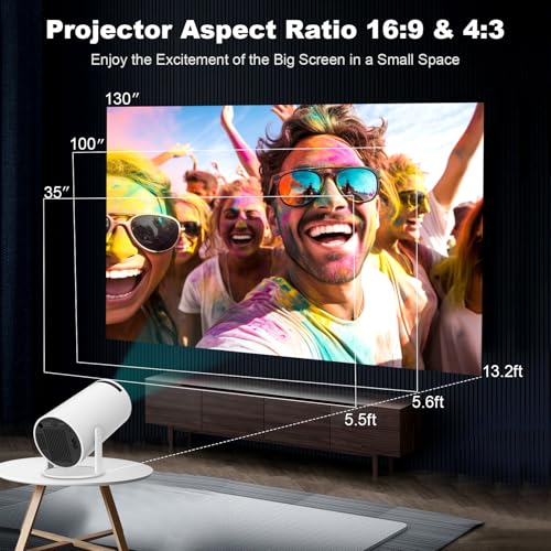 Mini Portable Projector, Support 4K 1080P with Dual-Band WIFI6 5G Wireless 5.0 Bluetooth Android 11,160 ANSI,180° Rotatable, Auto Keystone Correction, 35"-130" Screen Video Projector