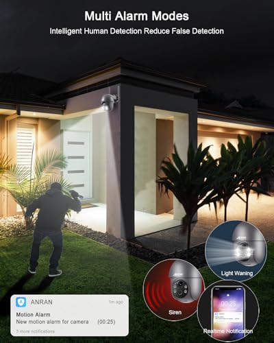 ANRAN 2K Solar Security Cameras Wireless Outdoor, Pan/Tilt 360° View, Gray - Image 7