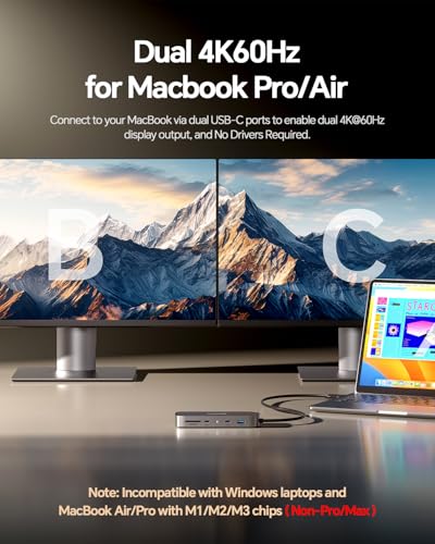 MacBook Pro Docking Station Dual Monitor 4K@60Hz for | USB Hubs - Image 5