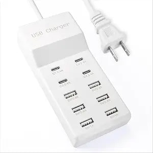 USB Power Strip Charging Station, 10-Port 6A+4C Multi Charger Block