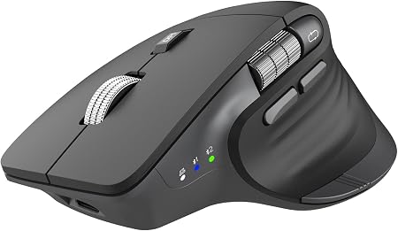 CITLLA Ergonomic Bluetooth Mouse for Laptop, Rechargeable Wireless Mouse with Multi-Device Switching, Silent Click, Flying Scroll & Thumb Wheel, 4800 DPI for PC, Mac, Tablet and Phone (Black)