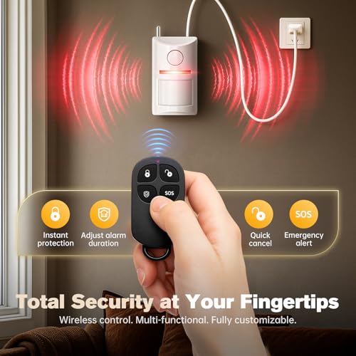 Wireless Motion Sensor Alarm & Doorbell Chime - AC Plug-in Security Alert with Remote - 90dB Infrared Detector for Business, Office & Garage (1 Motion Alarm + 1 Remote)