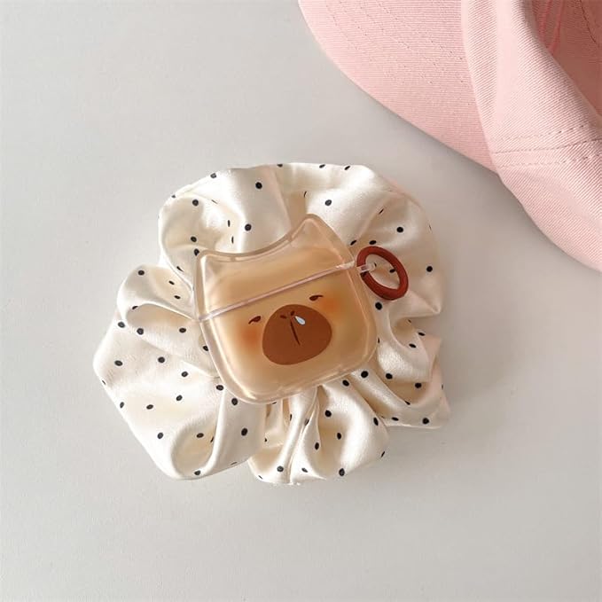 Transparent Clear Earphone Case for AirPods Pro, Cute Lovely Cat Face Soft TPU Silicone Case, Kitty Ear AirPods Pro 2 Cover Protective Skin Shockproof Protector for iPod Earbuds -Capybara