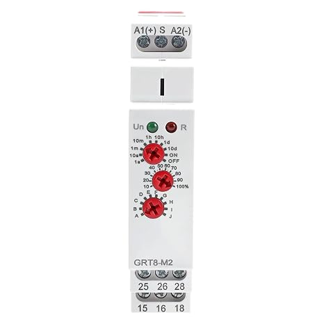 GRT8 M2 Multifunction Time Relay 2 Outputs 16A Adjustable Relay 12V Electronic Timer Relays in Din Rail, 0.1s-10 Days Wide Range Delay On Off Automation Universal Voltage Range ACDC 12V to 240V