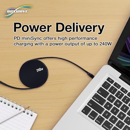 BoxWave Cable Compatible with Tronsmart Halo 100 Portable Party Speaker - PD miniSync (240W), Retractable PD 240W Portable USB Type-C Cable - Jet Black