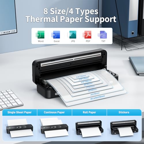 Portable A4 Thermal Printer | 3 Rolls Thermal Paper & 2 Folding Papers Included | Inkless Bluetooth Printer w/Carry Case, Supports 8.5"x11" US Letter, Cellphone APP Compatible for Travel