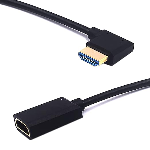 MysRuida 1ft HDMI 2.1 Extension Cable, 8K@60Hz 4K@120Hz, 48Gbps Bandwidth, 3D Vision, Supports HDR10 4:4:4, HDCP 2.2/2.3, Dolby and Dynamic HDR, Left Angle Extender Cord for PS5/PS4 Xbox HDTV Switch