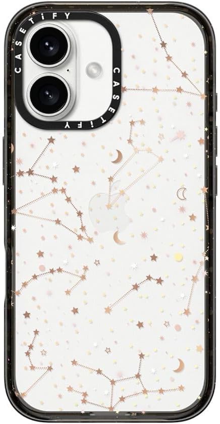 CASETiFY Impact Case for iPhone 16 [Slim / 8.2 ft. 4X Military Grade Drop Protection/Wireless Charging Compatible] - Space Pattern On Clear Background - Clear Black