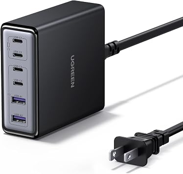 UGREEN 100W USB C Charging Station, 6-Port GaN Desktop Charger with 4 USB-C & 2 USB-A, Smart Power Distribution for MacBook Pro/Air, Dell XPS, iPad, iPhone 17/16/15, Galaxy S25/S24, Pixel 10/9