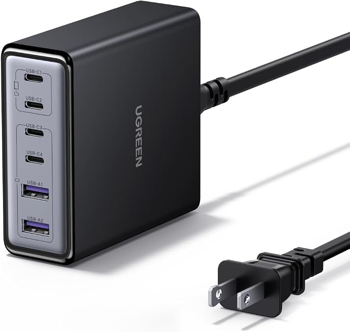 UGREEN 100W USB C Charging Station, 6-Port GaN Desktop Charger with 4 USB-C & 2 USB-A, Smart Power Distribution for MacBook Pro/Air, Dell XPS, iPad, iPhone 17/16/15, Galaxy S25/S24, Pixel 10/9