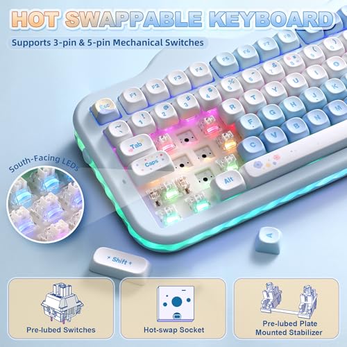 YUNZII C98 Cute Cake Wireless Mechanical Keyboard(Blue, Milk Switch) - Image 6