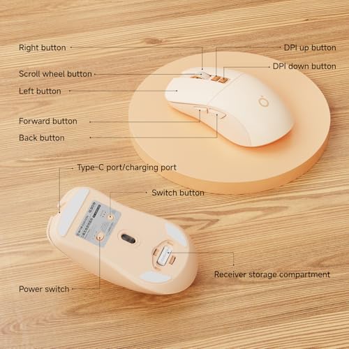 EWEADN G309 Wireless Mouse, Bluetooth & 2.4G Dual Mode Computer Mice, 5 Adjustment Levels 4000 DPI Silent Ergonomic Mouse, 7 Buttons Rechargeable Portable Mouses for Laptop/PC/Mac/iPad - Pink