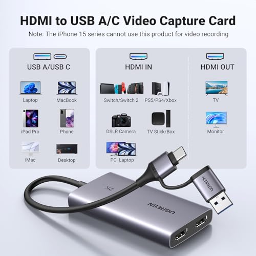 UGREEN 4K@30Hz Loop Out HDMI Capture Card for 2K 30FPS 1080P 60FPS USB 3.0 - Image 6