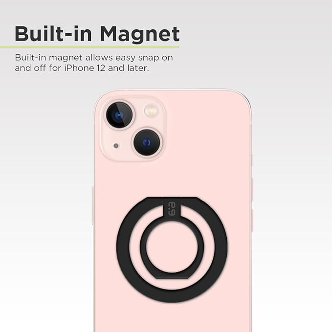 PureGear Magnetic Phone Grip Ring Stand, Magnetic Phone Ring Holder for MagSafe iPhone Air, 17, 17Pro, 17ProMax, 16, 16Pro, 16Plus, 16ProMax, 15, 15Plus, 14, 13, 12, Adjustable Kickstand (Black)