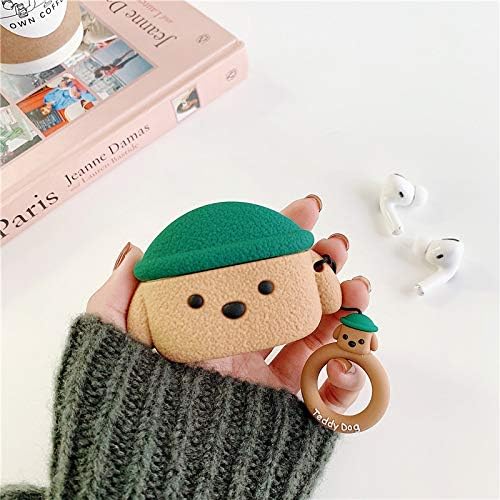 Earphone Case, Super Cute Creative Pet Hat Teddy Dog Earbud Case, Puppy Style Soft Silicone Earphone Protection Skin Compatible with AirPods Pro/Pro 2 +Ring Hook -Brown