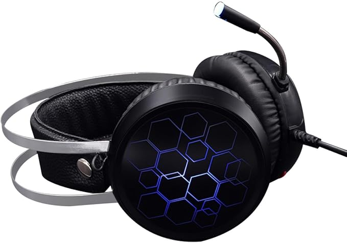 Sewroro Wired Gaming Headset with Mic for Pc, Stereo Over-Ear Headphones with Soft Ear Pads, RGB Lighting, USB 7.1 Surround Sound, Gaming Accessory for Online Competitions and Esports