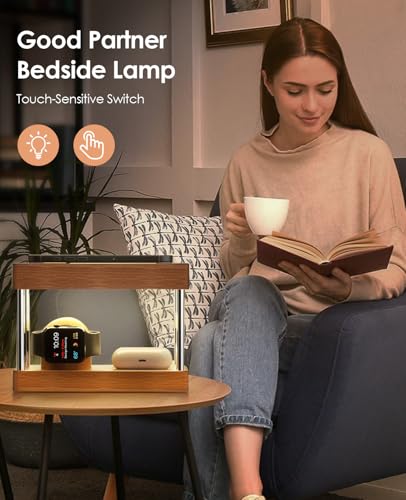 Nightstand Charging Station, 4 in 1 Bamboo Wireless Charging Station for Multiple Devices, Bedside Lamp Charger for iPhone/AirPods/iWatch, Birthday Gifts
