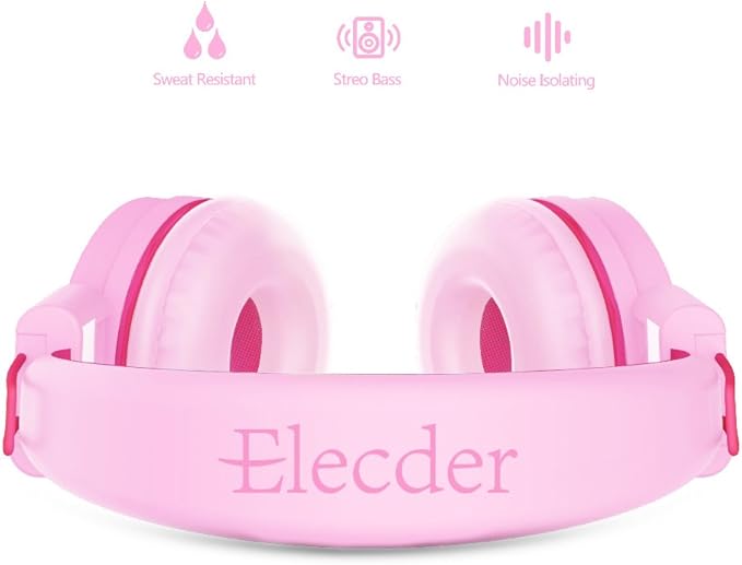 ELECDER i37 Kids Headphones Children Girls Boys Teens Foldable Adjustable On Ear Headphones 3.5mm Jack Compatible Cellphones Computer MP3/4 Kindle School Tablet Rose/Pink