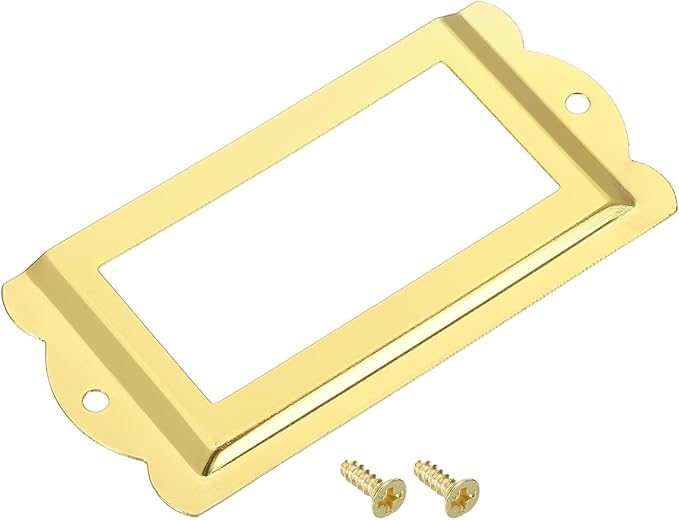 uxcell Metal Label Holders, 85x40mm 10pcs File Name Card Tag Label Holder Frame for Office Library Drawer Cabinet Shelves, Gold Tone