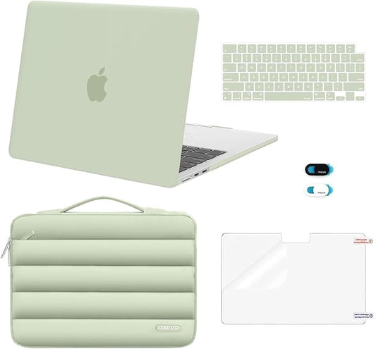 MOSISO Compatible with MacBook Air 13 inch Case M5 2026 M4 2025 M3 M2 2024-2022 A3449 A3240 A3113 A2681, Hard Case&Puffy Bag&Keyboard Cover&Webcam Cover&ScreenFilm for MacBook Air 13.6, Sage Green