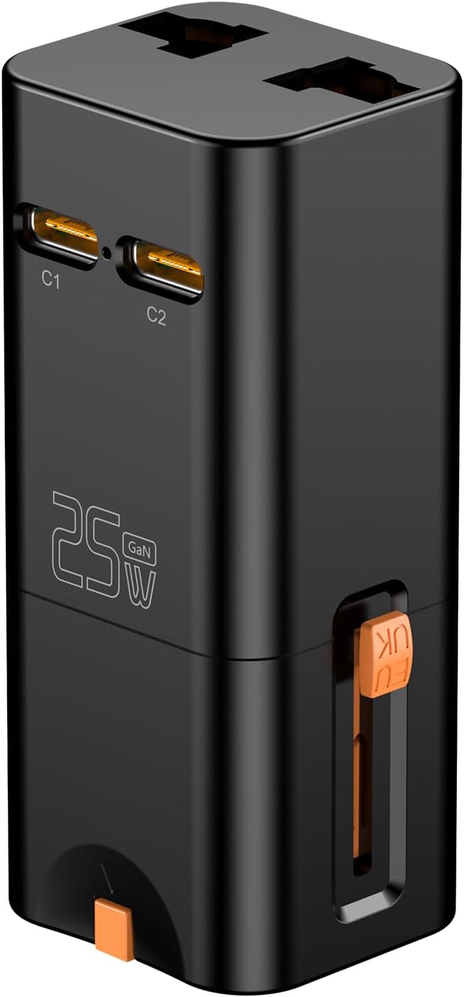 Universal Travel Adapter, 25W GaN, 2 USB-C, US/UK/EU/AU Plug