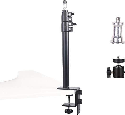 Camera Desk Mount Table Stand - Height & Angle Adjustable Light Stand 360° Rotation, Lightweight Aluminum for Live Streaming, Video Conferencing | Ideal for Content Creators, Photographers
