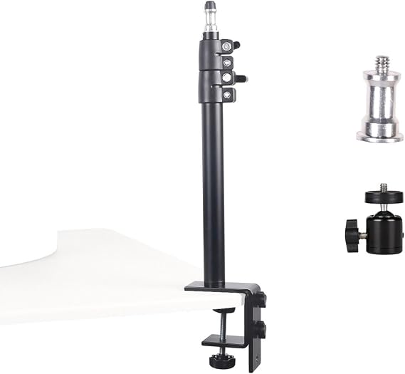 Camera Desk Mount Table Stand - Height & Angle Adjustable Light Stand 360° Rotation, Lightweight Aluminum for Live Streaming, Video Conferencing | Ideal for Content Creators, Photographers