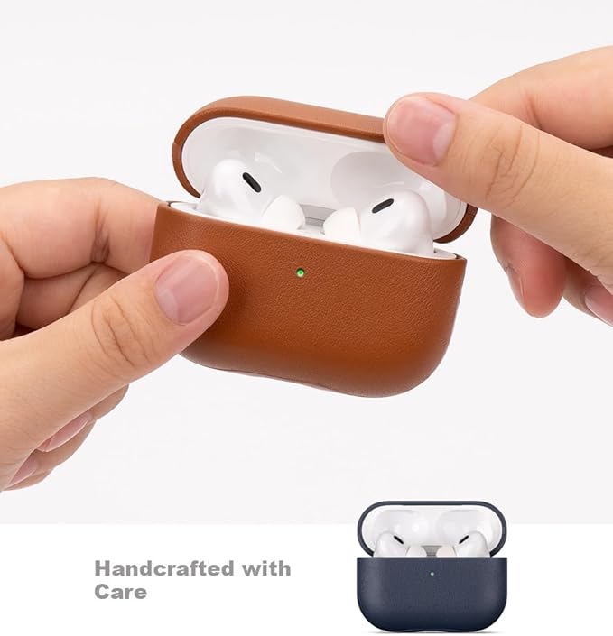 LOPIE Leather Case for AirPods Pro 2 - Handmade AirPods Pro 2nd Generation Case Cover with Lanyard - Made of Full Grain Leather - Drop Protection Hard Shell Cover - Wireless Charging Compatible - Blue