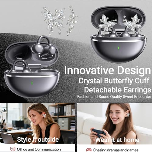 Jewelry-Inspired Clip-On Earbuds with Detachable Sparkle Butterfly Earrings
