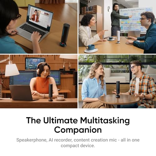 Insta360 Wave AI Conference Speakerphone with Bluetooth, Noise-Canceling Mics, Beamforming, Zoom Certified, AI Transcription & Summary, 32GB Storage for Meetings, Podcasts, Home office and Livestreams