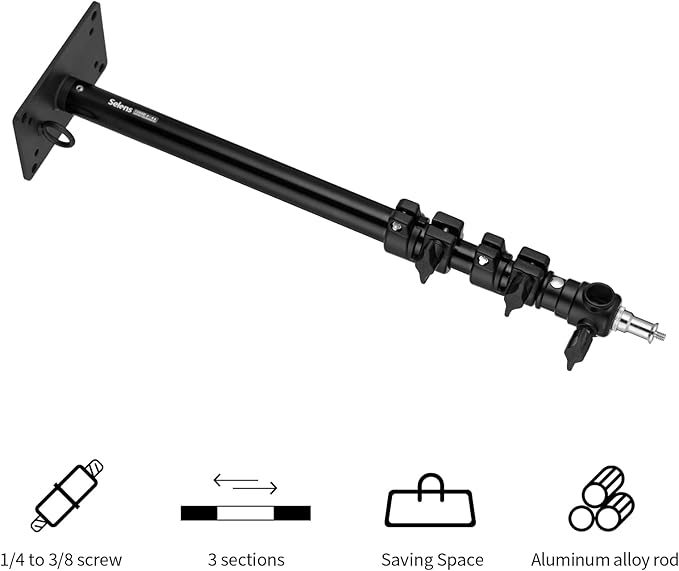Selens Camera Wall Mount Ring Light Boom Arm, Overhead Light Mounting 39 inch for Photo Studio Video Ring Light, Strobe Light, Flash, Softbox, Reflector, 2 Pack